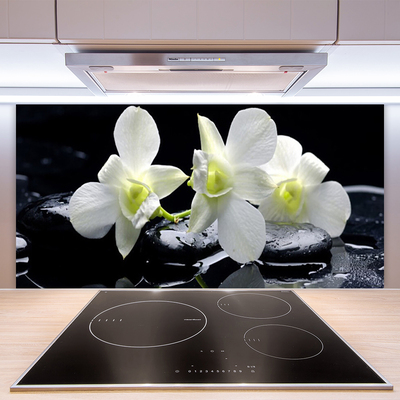 Kitchen Splashback Flower stones floral white black