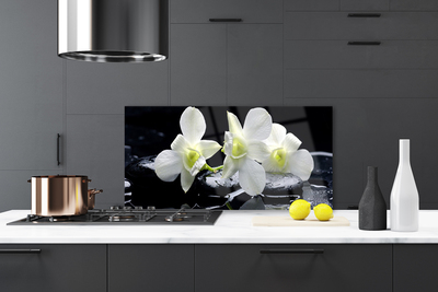 Kitchen Splashback Flower stones floral white black