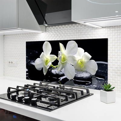 Kitchen Splashback Flower stones floral white black