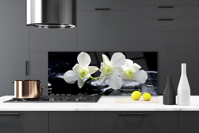 Kitchen Splashback Flower stones floral white black