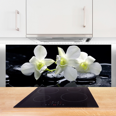 Kitchen Splashback Flower stones floral white black