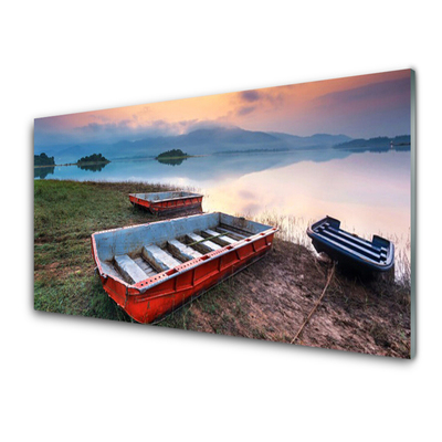 Kitchen Splashback Boat landscape brown white