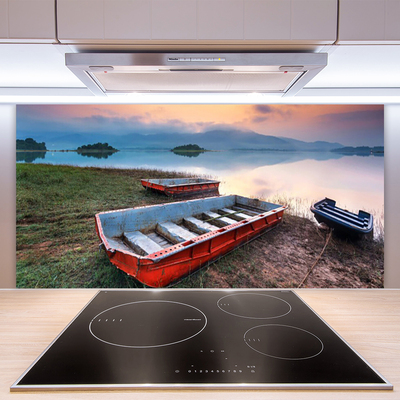 Kitchen Splashback Boat landscape brown white