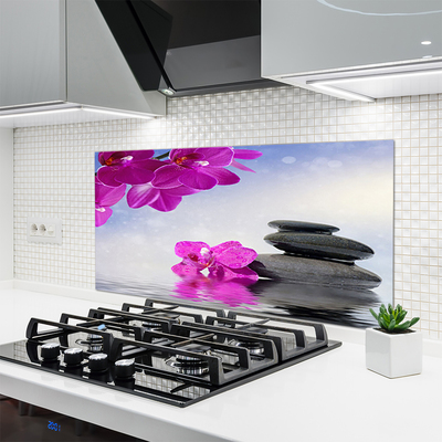 Kitchen Splashback Flower stones floral pink grey