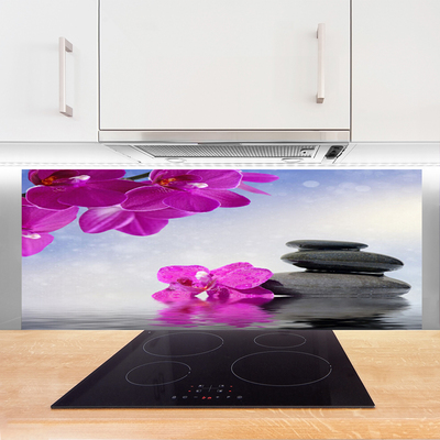 Kitchen Splashback Flower stones floral pink grey