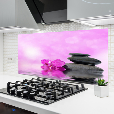 Kitchen Splashback Flower stones art pink grey