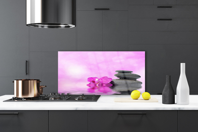 Kitchen Splashback Flower stones art pink grey