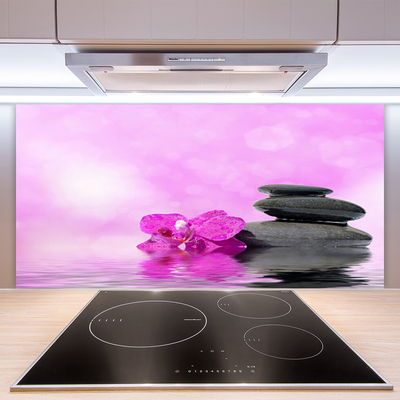 Kitchen Splashback Flower stones art pink grey