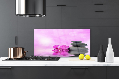 Kitchen Splashback Flower stones art pink grey