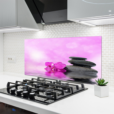 Kitchen Splashback Flower stones art pink grey