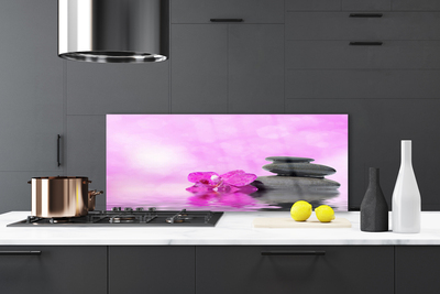 Kitchen Splashback Flower stones art pink grey