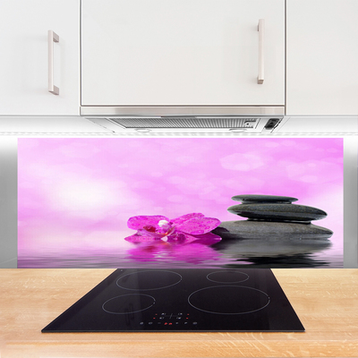 Kitchen Splashback Flower stones art pink grey