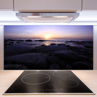 Kitchen Splashback Stones sea landscape grey purple white