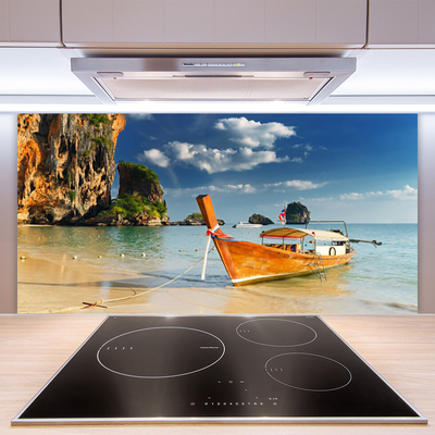 Kitchen Splashback Boat sea landscape yellow blue