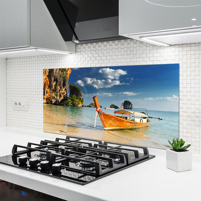 Kitchen Splashback Boat sea landscape yellow blue