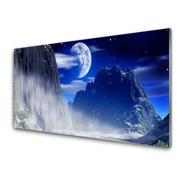 Kitchen Splashback Mountains night landscape blue grey