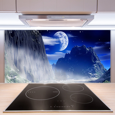 Kitchen Splashback Mountains night landscape blue grey