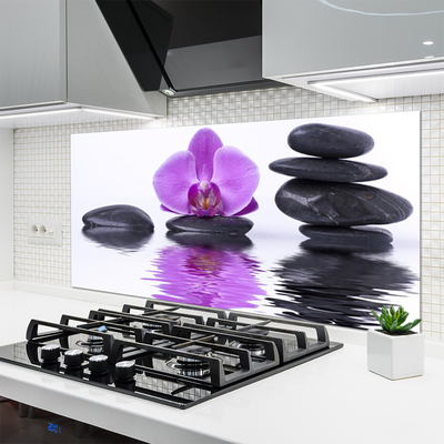 Kitchen Splashback Flower stones art pink grey