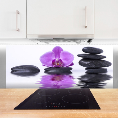 Kitchen Splashback Flower stones art pink grey