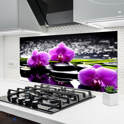 Kitchen Splashback Flower stones floral pink black