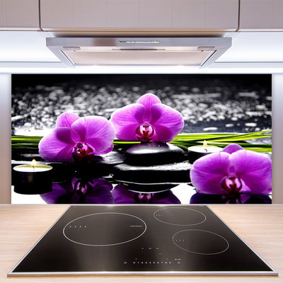 Kitchen Splashback Flower stones floral pink black