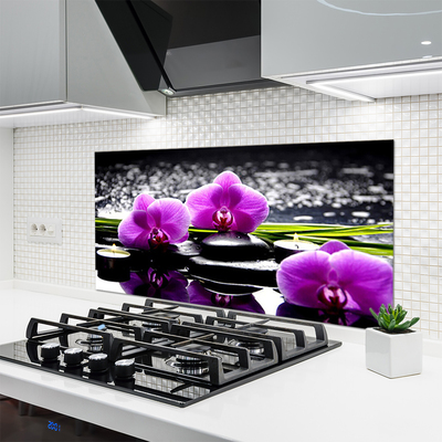 Kitchen Splashback Flower stones floral pink black