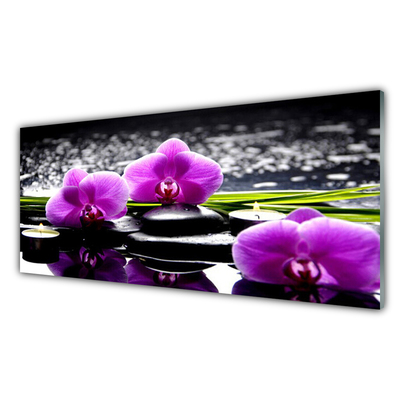 Kitchen Splashback Flower stones floral pink black