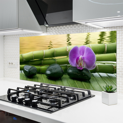 Kitchen Splashback Flower stones bamboo stalks floral pink black green