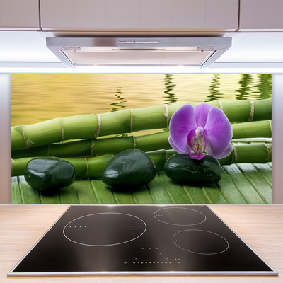 Kitchen Splashback Flower stones bamboo stalks floral pink black green