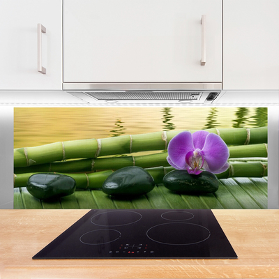 Kitchen Splashback Flower stones bamboo stalks floral pink black green