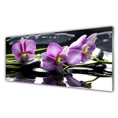 Kitchen Splashback Flower stones floral pink black