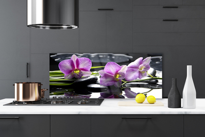 Kitchen Splashback Flower stones floral pink black