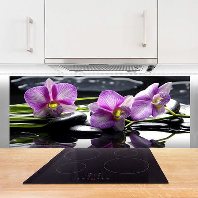 Kitchen Splashback Flower stones floral pink black