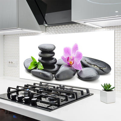 Kitchen Splashback Flower stones art pink black