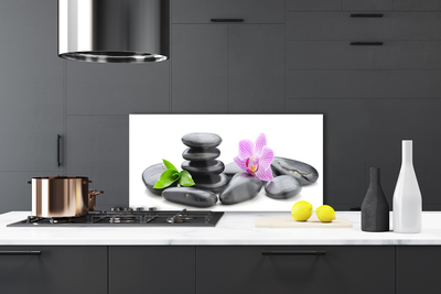 Kitchen Splashback Flower stones art pink black