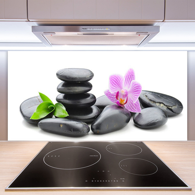 Kitchen Splashback Flower stones art pink black