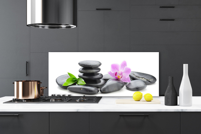 Kitchen Splashback Flower stones art pink black