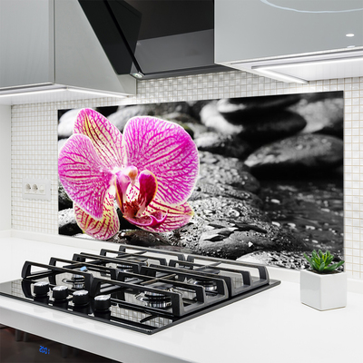 Kitchen Splashback Flower stones floral pink black