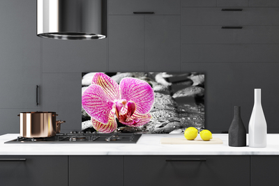 Kitchen Splashback Flower stones floral pink black