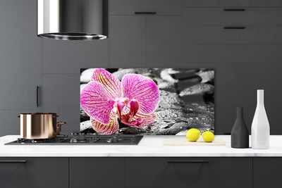 Kitchen Splashback Flower stones floral pink black