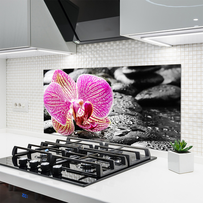 Kitchen Splashback Flower stones floral pink black