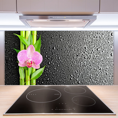 Kitchen Splashback Bamboo stalk flower floral pink green