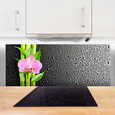 Kitchen Splashback Bamboo stalk flower floral pink green