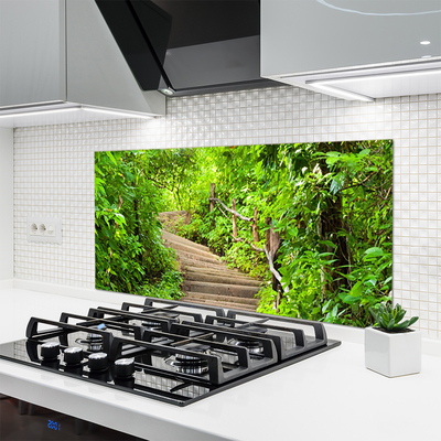 Kitchen Splashback Stairs nature brown green