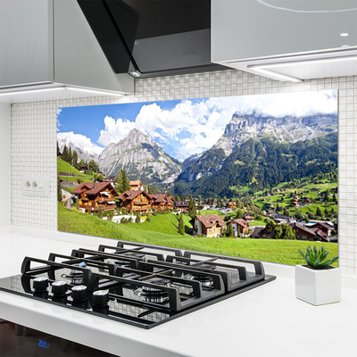 Kitchen Splashback Houses mountain landscape brown grey white