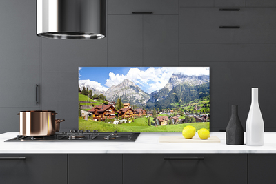 Kitchen Splashback Houses mountain landscape brown grey white