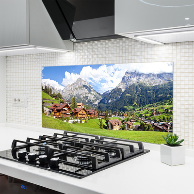 Kitchen Splashback Houses mountain landscape brown grey white