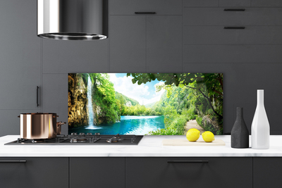 Kitchen Splashback Waterfall lake trees nature white blue brown green