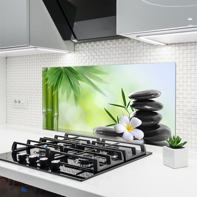 Kitchen Splashback Bamboo stalk flower stones art green white black