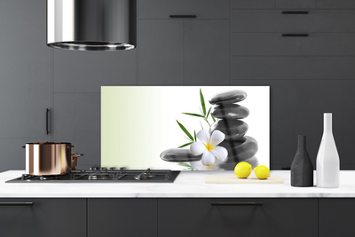 Kitchen Splashback Flower stones art white black